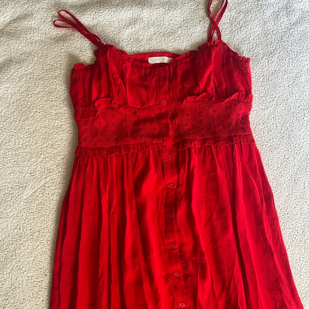 LUSH Elegant Red Strapless Dress - Picture 2 of 5